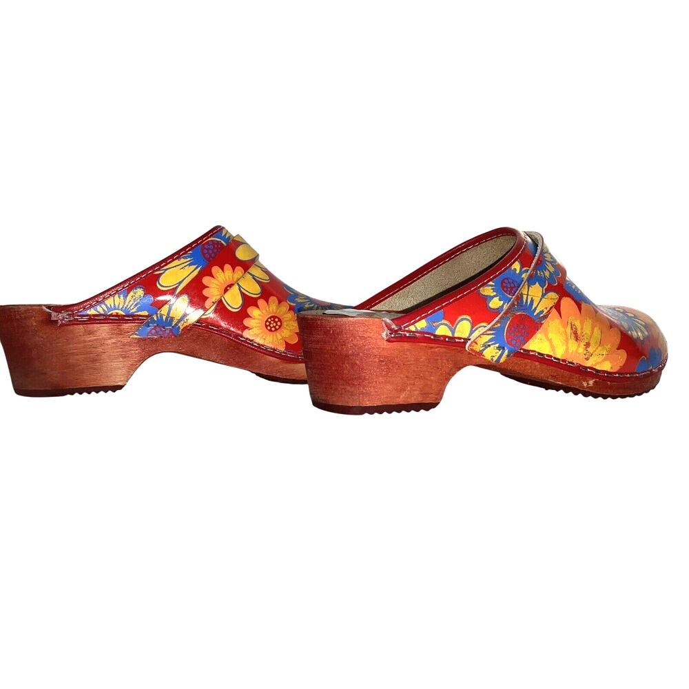 Moheda Toffeln Size 36 Us 5.5 Wooden Floral Sweden Leather Floral Clogs - Picture 4 of 7